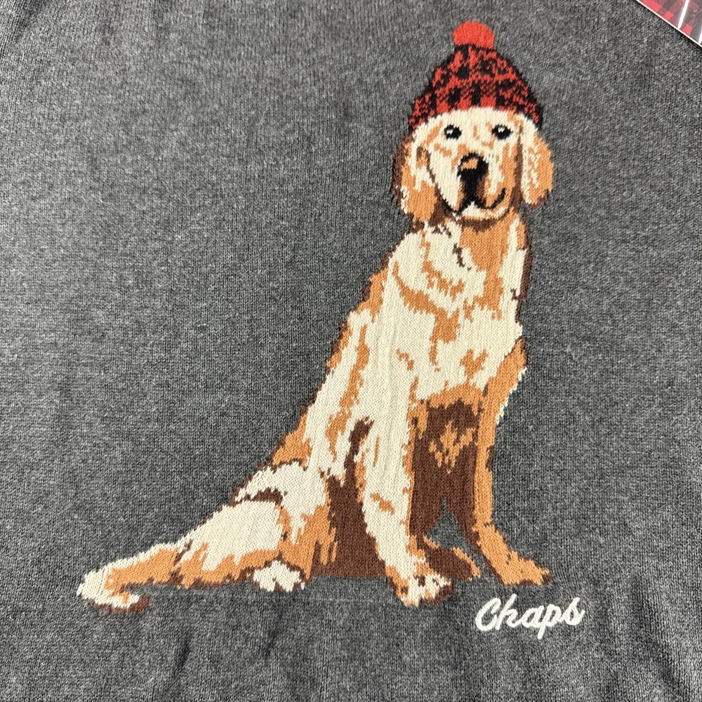 Chaps Christmas Sweater Mens L Gray Golden Retriever Dog Holiday Sweatshirt NEW - Picture 7 of 7